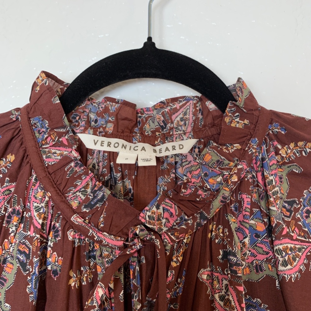 Veronica Beard Zee Paisley Ruffle Mini Dress Womens 8 Tiered 100% Cotton Printed - Picture 5 of 16